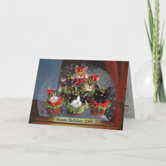 Cartes Pour Fêtes Annuelles 2009HolidayCupcakeCatsSnowglobeFlat