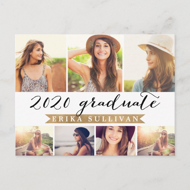Cartes Pour Fêtes Annuelles 2020 Graduation Script Photo Collage Party White (Devant)