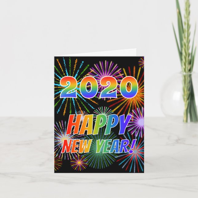 Cartes Pour Fêtes Annuelles 2020 HEUREUSE NOUVELLE ANNÉE ! + Motif de feux d'a (Devant)