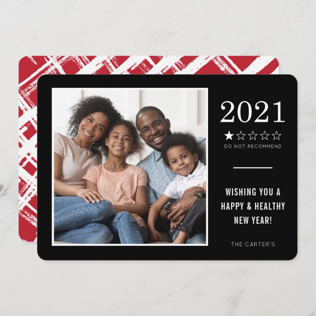 Cartes Pour Fêtes Annuelles 2021 NE RECOMMANDE PAS drôle 1 étoile note noire (Devant / Derrière)