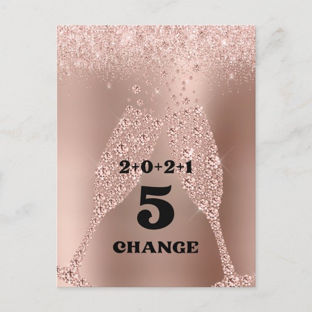 Cartes Pour Fêtes Annuelles 2021 Nouvel an de changement Rose Toast Champagne  (Devant)