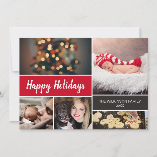 Cartes Pour Fêtes Annuelles 2022 Joyeuses Fêtes Famille Rouge Collage Noël (Devant)