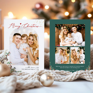 Cartes Pour Fêtes Annuelles 2022 Nouveau ! Joyeux Noël Script Famille 4 Photo