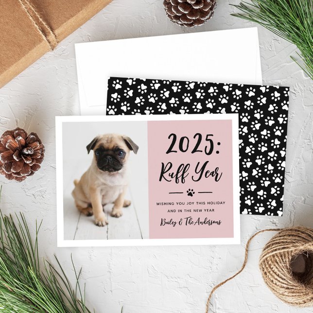 Cartes Pour Fêtes Annuelles 2022 Ruff Année Rosy Pink Funny Chien photo (Créateur téléchargé)
