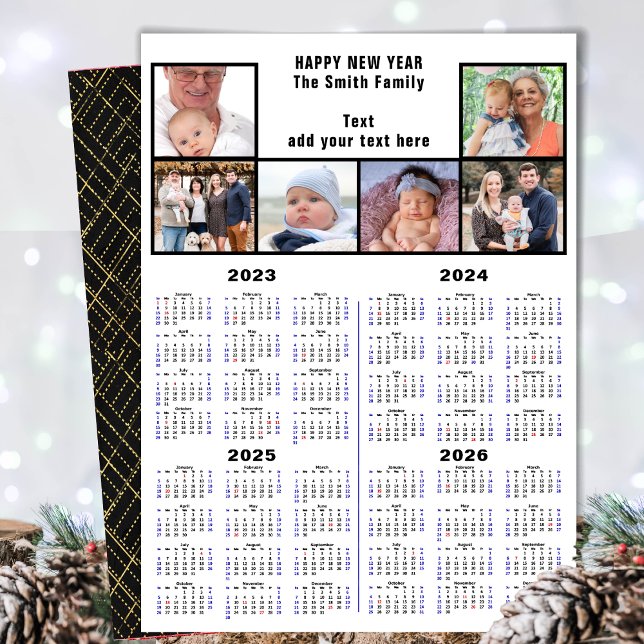 Cartes Pour Fêtes Annuelles 2023 - 2026 Calendrier Photo Collage Script modern (Créateur téléchargé)