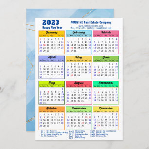 Cartes Pour Fêtes Annuelles 2023 Calendrier annuel moderne Entreprise Blue Gol