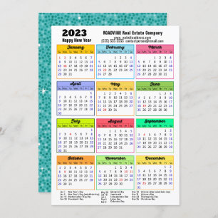 Cartes Pour Fêtes Annuelles 2023 Calendrier Mint Green Parties scintillant Mod