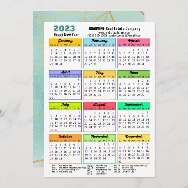 Cartes Pour Fêtes Annuelles 2023 Calendrier Mint Green Stripes Moderne Entrepr (Devant / Derrière)