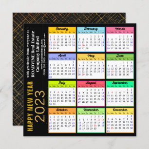 Cartes Pour Fêtes Annuelles 2023 Calendrier Modern Gold Script sur Black Busin