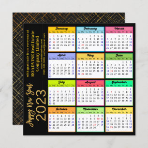 Cartes Pour Fêtes Annuelles 2023 Calendrier Modern Gold Script sur Black Busin