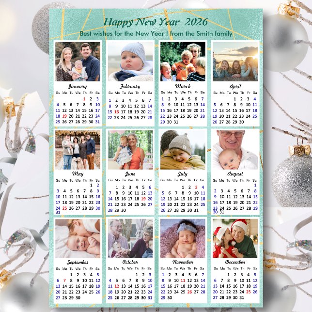 Cartes Pour Fêtes Annuelles 2023 Mint Green Modern Family 12 Calendrier photo (Créateur téléchargé)