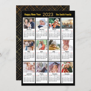 Cartes Pour Fêtes Annuelles 2023 Modern Family 12 Photo Gold Script Calendrier