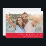 Cartes Pour Fêtes Annuelles 2023 SIMPLE PHOTO joyeux Noël calligraphie rouge<br><div class="desc">par kat massard >>> WWW.SIMPLYSWEETPAPERIE.COM <<< Un design simple de carte avec un accueil rouge (vous pouvez le modifier) et une signature de nom. Zone maximale pour afficher votre belle famille aussi avec photo horizontale</div>