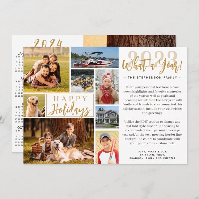 Cartes Pour Fêtes Annuelles 2023 What A Year Photo Collage 2024 Calendrier (Devant / Derrière)