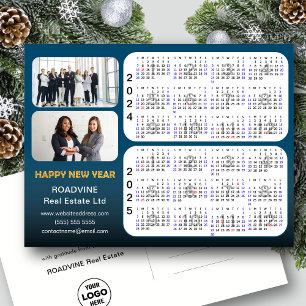 Cartes Pour Fêtes Annuelles 2024-2025 Calendrier Moderne Bleu Entreprise 2 Pho