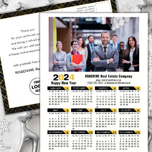 Cartes Pour Fêtes Annuelles 2024 Calendrier Modern Gold Black Photo d'entrepri