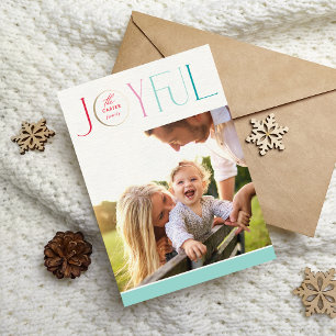 Cartes Pour Fêtes Annuelles 2024 FAMILY PHOTO moderne élégant pastel JOYFUL