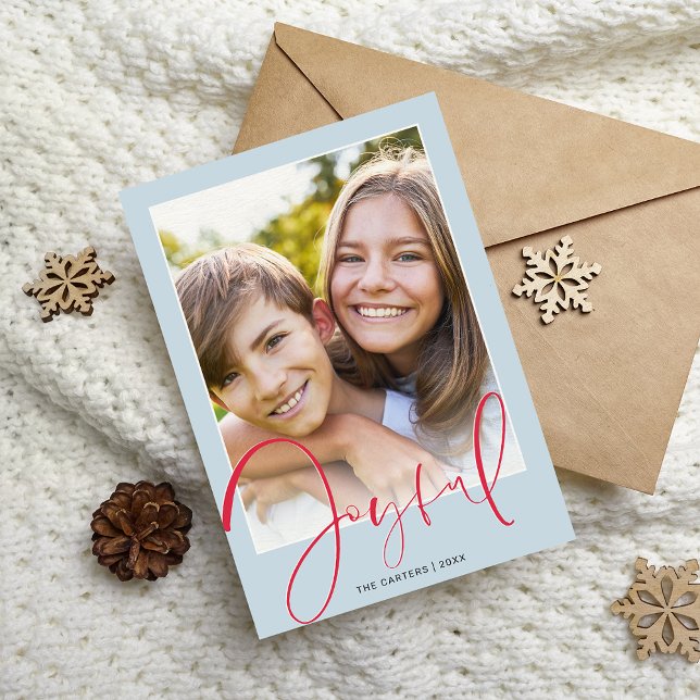 Cartes Pour Fêtes Annuelles 2024 PHOTO CHRISTMAS stylish script rouge joyful (Créateur téléchargé)