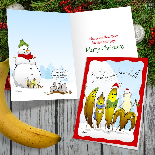 Cartes Pour Fêtes Annuelles 2024 Ripe Bananes Noël Caroling Funny (Customize your holiday greeting on these unique, funny banana Christmas cards!)