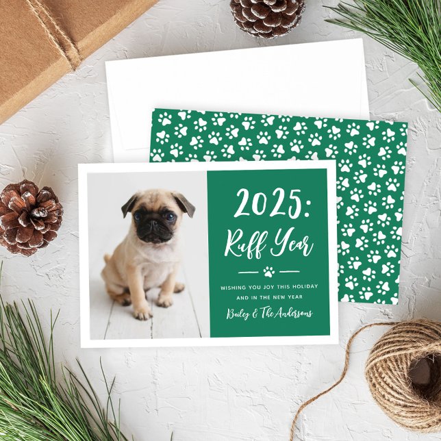 Cartes Pour Fêtes Annuelles 2024 Ruff Year Green Funny Chien photo (Créateur téléchargé)