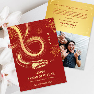 Cartes Pour Fêtes Annuelles 2025 Année du serpent Photo Nouvel An chinois Roug