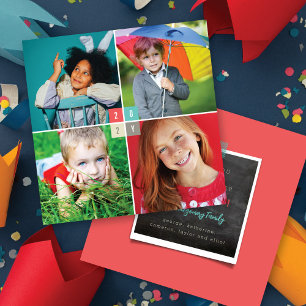 Cartes Pour Fêtes Annuelles 2025 Blocs de couleurs Moderne Nouvel An 4 Photo C