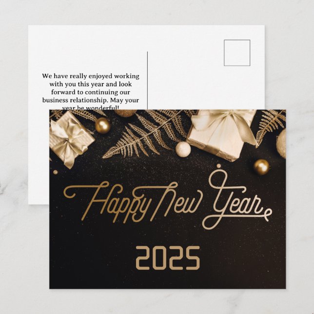 Cartes Pour Fêtes Annuelles 2025 Bonne année Black Custom Gold Business (Devant / Derrière)