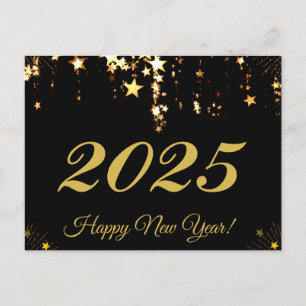 Cartes Pour Fêtes Annuelles 2025, Bonne année ! étoiles d'or et arrière - plan