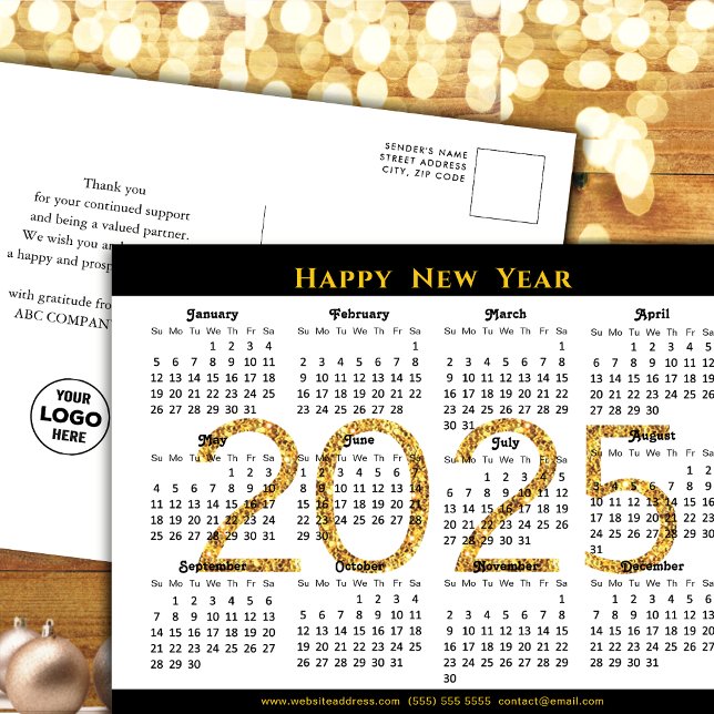 Cartes Pour Fêtes Annuelles 2025 Business Calendar Modern Black Gold Parties s (Créateur téléchargé)