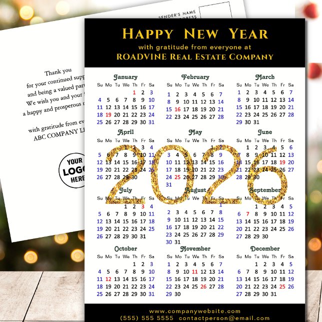 Cartes Pour Fêtes Annuelles 2025 Business Calendar Modern Black Gold Parties s (Créateur téléchargé)