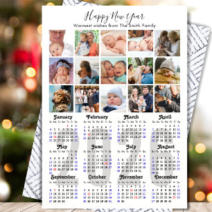Cartes Pour Fêtes Annuelles 2025 Calendrier Famille 15 Photo Collage argent no