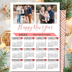 Cartes Pour Fêtes Annuelles 2025 Calendrier Famille 2 Pink Photo Script Simple