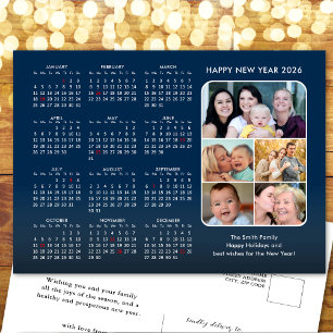 Cartes Pour Fêtes Annuelles 2025 Calendrier Famille Photo Bleu Moderne Minimal