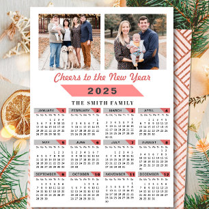 Cartes Pour Fêtes Annuelles 2025 Calendrier Famille Photo Rose Parties scintil