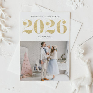 Cartes Pour Fêtes Annuelles 2025 Faux Gold Parties scintillant Moderne Bonne a