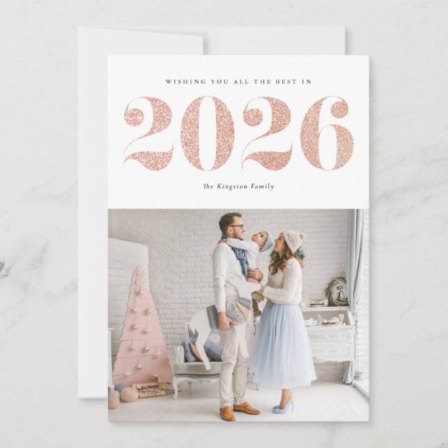 Cartes Pour Fêtes Annuelles 2025 Faux Rose Gold Parties scintillant Moderne Bo (Devant)