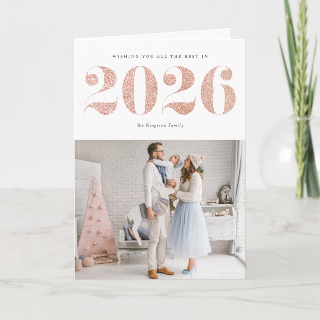 Cartes Pour Fêtes Annuelles 2025 Faux Rose Gold Parties scintillant Moderne Bo (Devant)