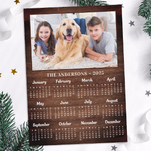 Cartes Pour Fêtes Annuelles 2025 Rustic Family Pet Dog 12 mois Calendrier phot