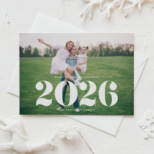 Cartes Pour Fêtes Annuelles 2025 Téméraire Typographie Horizontale Photo Nouve