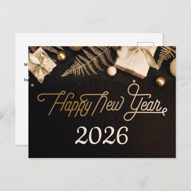 Cartes Pour Fêtes Annuelles 2026 Bonne année Black Custom Gold Business (Devant / Derrière)