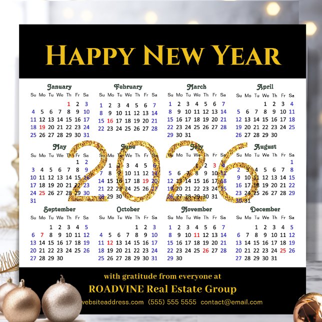 Cartes Pour Fêtes Annuelles 2026 Calendrier Business Gold Parties scintillant  (Créateur téléchargé)