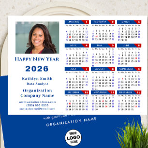 Cartes Pour Fêtes Annuelles 2026 Calendrier Business Logo Photo Simple Bleu Ro
