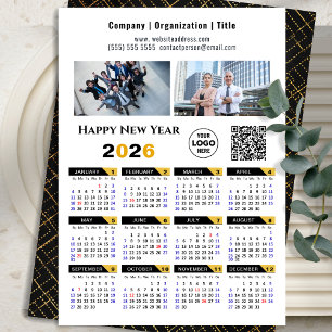 Cartes Pour Fêtes Annuelles 2026 Calendrier Business Photo Logo QR Modern Blac
