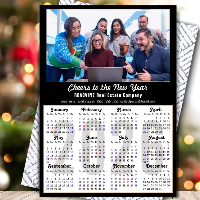 Cartes Pour Fêtes Annuelles 2026 Calendrier Buzsiness Photo Noir moderne minim (Créateur téléchargé)