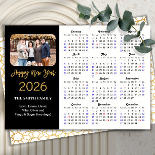 Cartes Pour Fêtes Annuelles 2026 Calendrier Elegant Gold Parties scintillant S