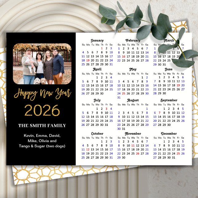 Cartes Pour Fêtes Annuelles 2026 Calendrier Elegant Gold Parties scintillant S (Créateur téléchargé)