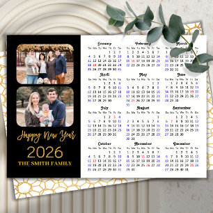 Cartes Pour Fêtes Annuelles 2026 Calendrier Elegant Gold Parties scintillant S