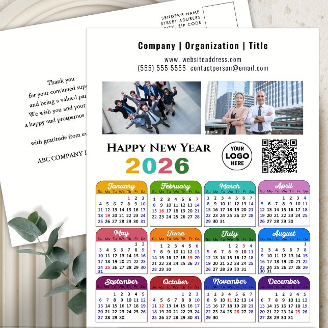 Cartes Pour Fêtes Annuelles 2026 Calendrier Entreprise 2 Photo Logo QR Code Co (Créateur téléchargé)