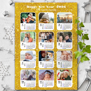 Cartes Pour Fêtes Annuelles 2026 Calendrier Famille 12 Photo Collage Festive O