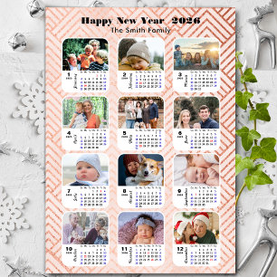 Cartes Pour Fêtes Annuelles 2026 Calendrier Famille 12 Photo Collage Modern Pi